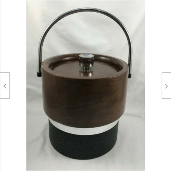 Vtg Shelton Ware Ice Bucket Faux Leather & Chrome Mid Century 8.5" - Picture 1 of 8